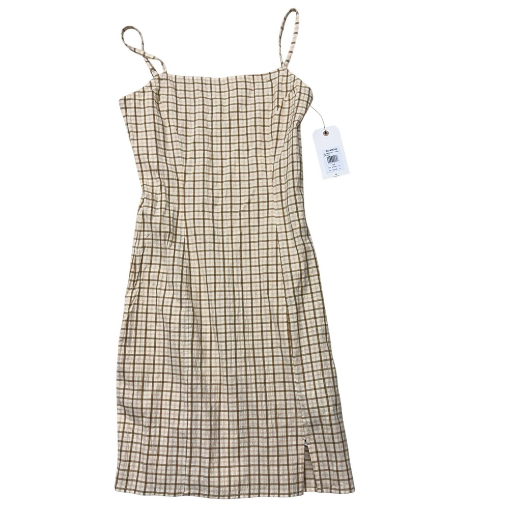 Billabong White Tan Plaid Cruising Dress Adjustable‎ Straps, Women's Size S